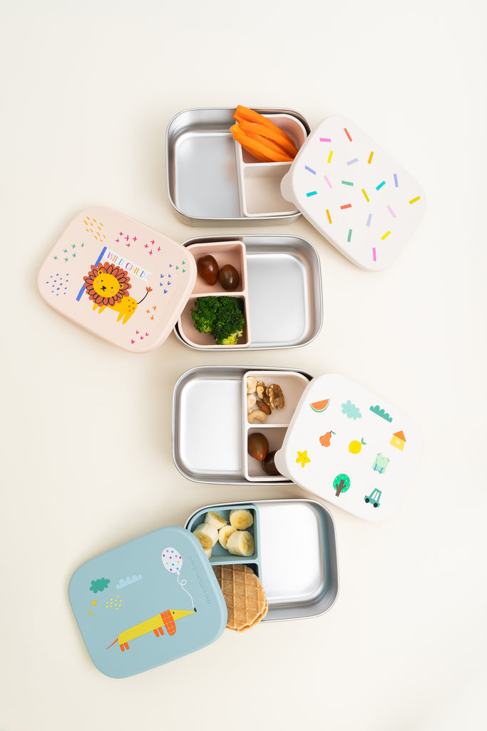 Kinder Lunchbox & Brotdose aus Edelstahl mit 3 Fächern - Wollikids