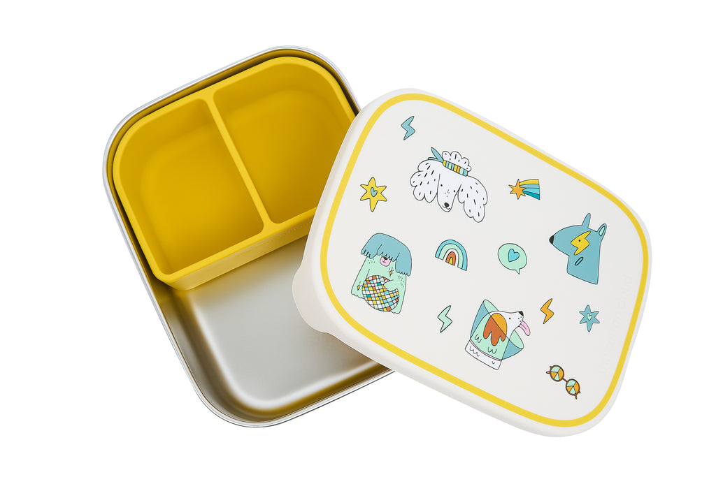 Kinder Lunchbox & Brotdose aus Edelstahl mit 3 Fächern - Wollikids